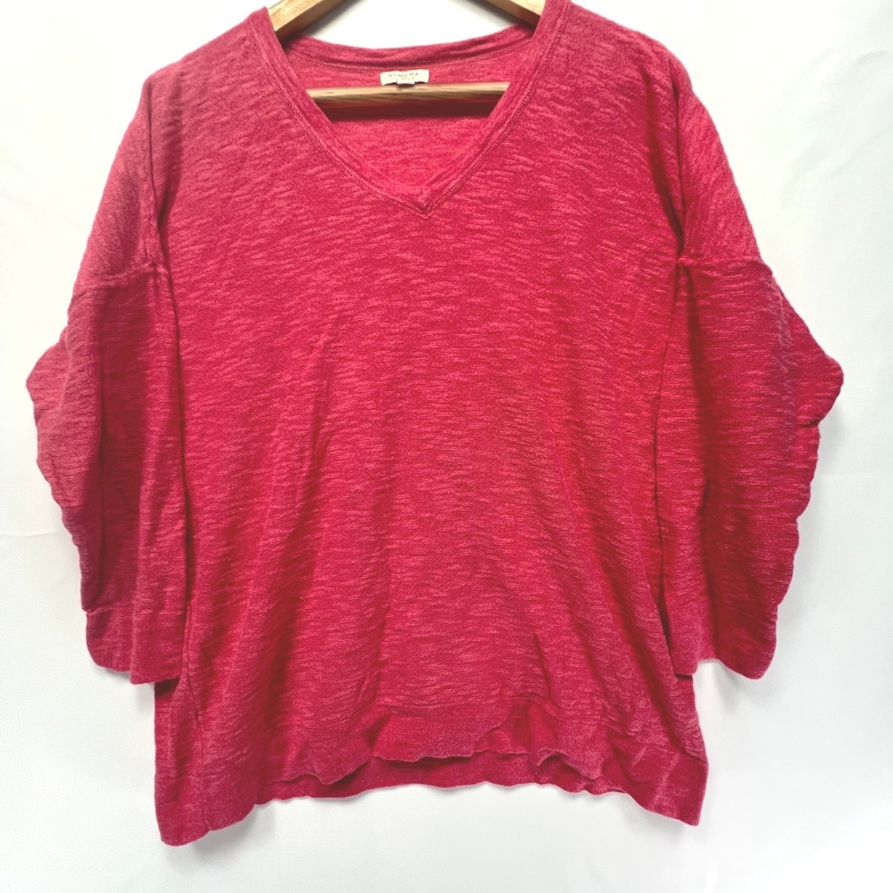 Sonoma Life + Style Womens Large Raspberry Pink V-Neck 3/4 Sleeve Slub Knit Top